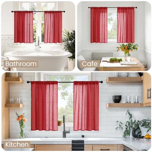 Red Linen Cafe Curtains 36 Inch Length (Red / 24"W x 36"L (Pack of 2))