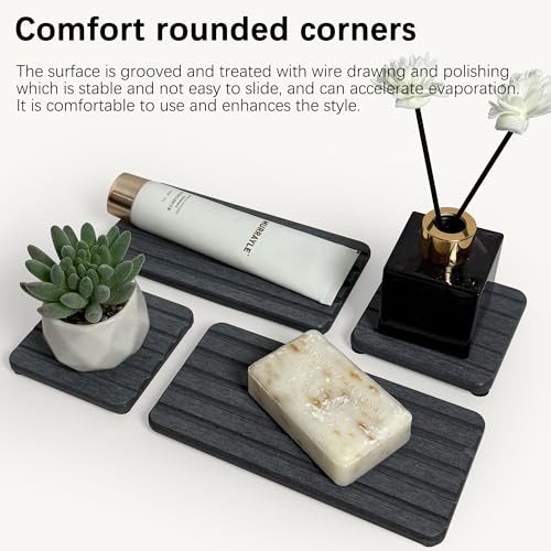 Set of 4 Water Absorbing Stone Tray (Dark Gray)