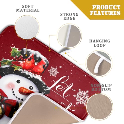 Christmas Dish Drying Mat for Kitchen Counter Snowman Let It Snow Microfiber Absorbent Dish Draining Reusable Washable Foldable 16"x18" (18" x 16")