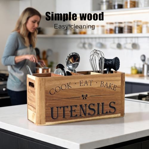 Utensil Holder for Kitchen Countertop (brown / 4 compartments)