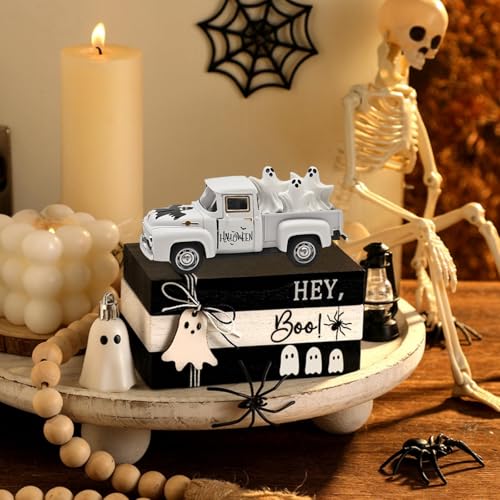 Halloween Decorations Indoor Farmhouse Truck with Ghost Figurines (Halloween-white)