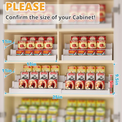 3 Tier Expandable Bamboo Can Organizer for Pantry (12.4"-24"W × 10.8"D × 4.5"H / White)