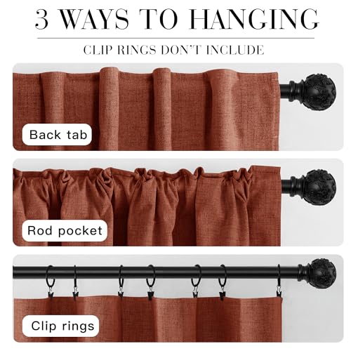100% Blackout Linen Textured Curtains 96 Inch for Dining Room (Terracotta / 52"W x 96"L (Pack of 2))