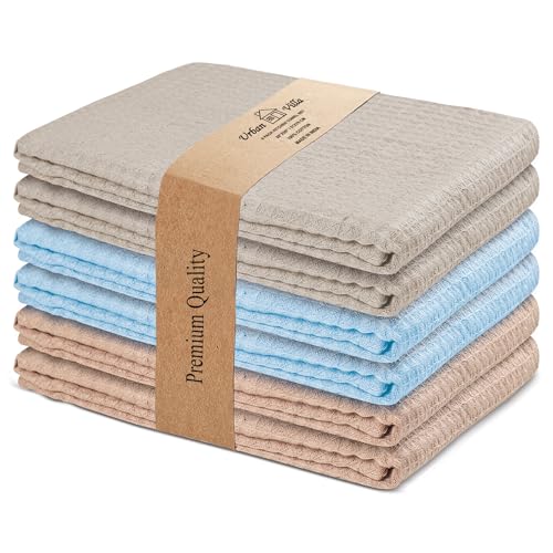 Kitchen Towels Cotton Dish Towels 20”x30” (18" x 28" (Set of 6) / Set of 6 in Blue, Tan, and Gray)