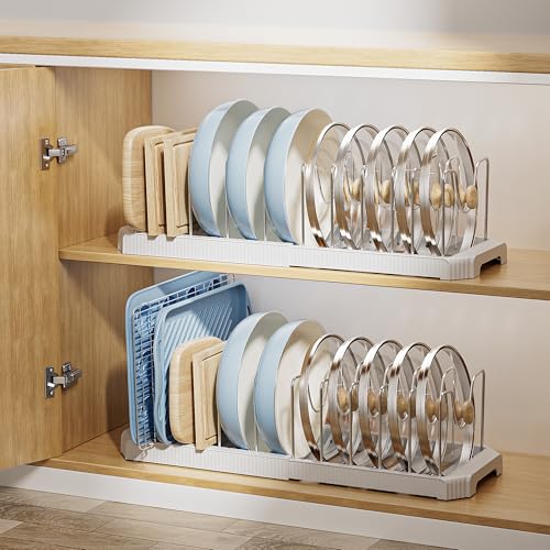 Pots and Pans Organizer under Cabinet (White / 12 Adjustable Dividers)