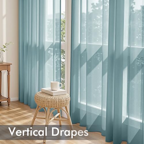 Dusty Blue Sheer Curtains 84 Inches Long 4 Panels 42 x 84 Inches (42"W x 84"L (Pack of 4) / Dusty Blue)