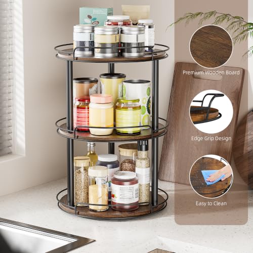 10'' Wood Lazy Susan Turntable Organizer for Cabinet (10 inches 3 Tier)