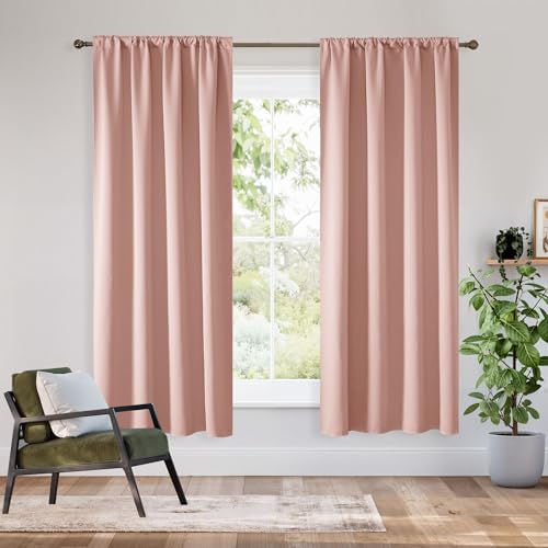 Bedroom Blackout Curtains 63 inches Long (100% Blackout - Peach Pink / 62"W x 72"L (Pack of 2))