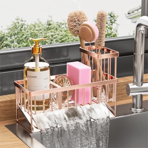 Sink Caddy Organzier with High Brush Holder (Rose Gold / 9.25 inches)