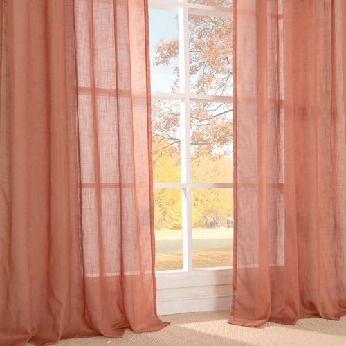 Terracotta Linen Sheer Curtains 63 Inches Long for Living Room (Terracotta / 52"W x 63"L (Pack of 2))