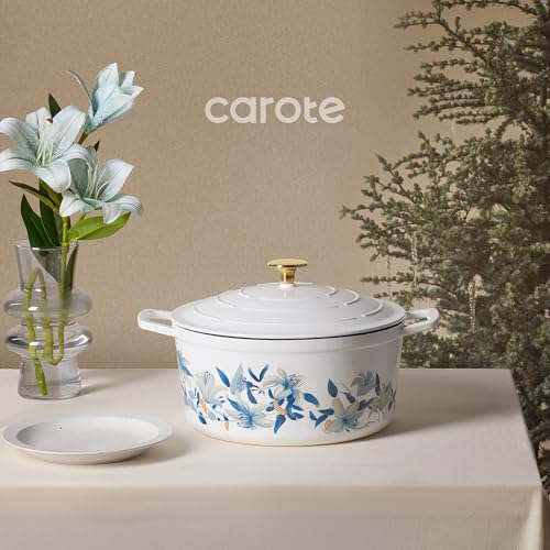 7QT Enameled Cast Iron Dutch Oven Pot with Lid (Blue Floral / 7QT)