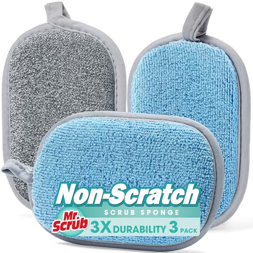 Sponges Kitchen Dish Sponge for Washing Dishes Cleaning Kitchen (Grey & Blue / 3 Pack - Standard)