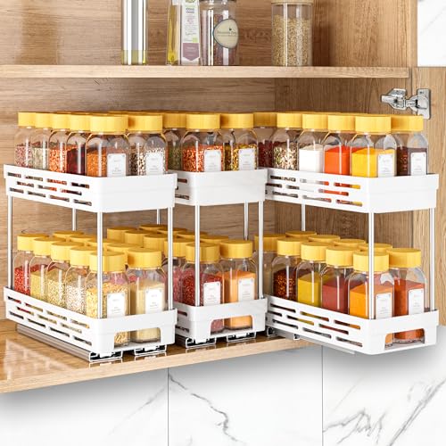Pull Out Spice Rack Organizer for Cabinet (White / 3 Pack)