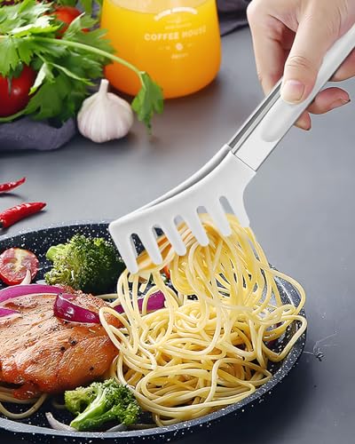 Silicone Spaghetti Spoon and Pasta Tong (White)