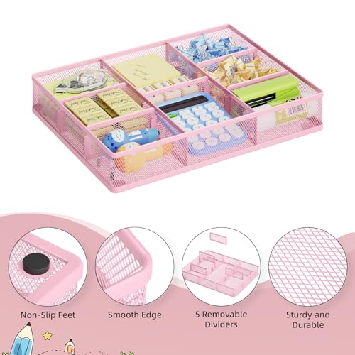 Desk Drawer Organizer (2Pack Pink / 12 x 8.5 x 1.8)