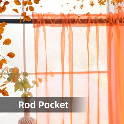 Solid Sheer Rod Pocket Curtain Voile Draperies 2 Panels White Beige Black Grey Coffee 52 Inch Width 72 Inch Long 1 Pair for Kitchen Bedroom Children Living Room Yard (Orange Red / 52"W x 72"L (Pack of 2))