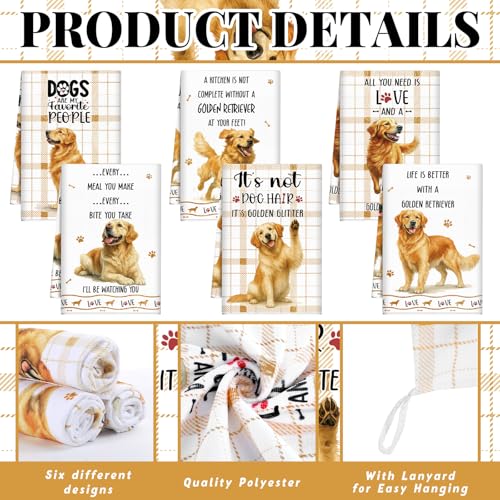 6 Pcs Golden Retriever Kitchen Towels Funny Dish Towel Gifts (Golden Retriever)