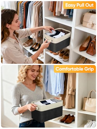 3 Pack Fabric Closet Storage Bins for Shelves (Black / 3PCS/Small-12x8x8)