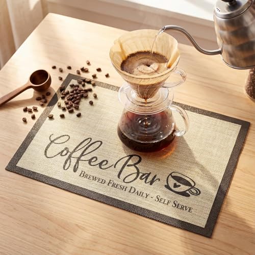 Coffee Bar Mats Set of 4 (12" x 18", Rectangular Set of 4 / Beige)