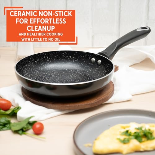 8 Inch Bistro Cera Aluminum Speckled Black Ceramic Fry Pan (Ceramic / 8 Inch)