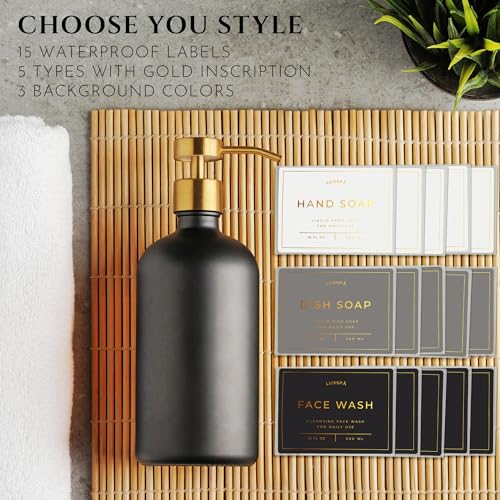 Glass Soap Dispenser Set of 2 (Black/Gold)