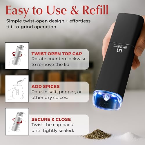 Automatic Salt and Pepper Grinder Set (3/ Black Set of 2 - Rechargeable-UN12)