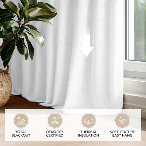 Pinch Pleated 100% Blackout Linen Curtains 96 Inch for Living Room (Cream White/Linen Total Blackout / 40"W x 96"L (Pack of 2))