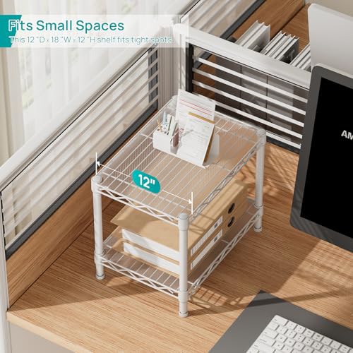 Small Shelves Kitchen Storage Shelf Wire Shelving Metal Adjustable (White / 2 Tier 11.6"Dx17.6"Wx12"H)