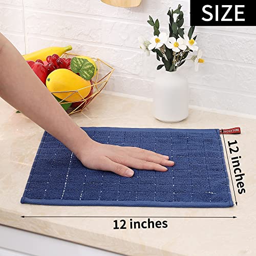 100% Cotton Terry Kitchen Dish Cloths (Navy+grey+black / 12 X 12 - 6 Pack)
