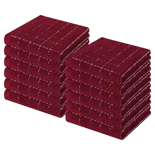 100% Cotton Terry Kitchen Dish Cloths (Burgundy Red / 12 X 12 - 12 Pack)