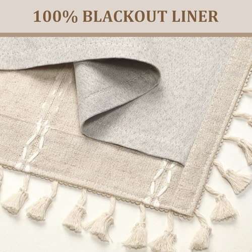 Boho 100% Blackout Curtains 63 Inch 2 Panels Linen Blend Beige (Beige / 52"W x 63"L (Pack of 2))