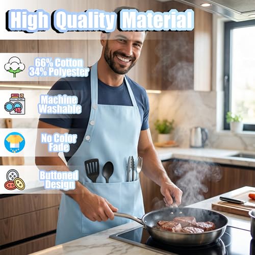 Kitchen Apron for Women & Men Waterdrop Resistant (1 Pack - Light Blue)