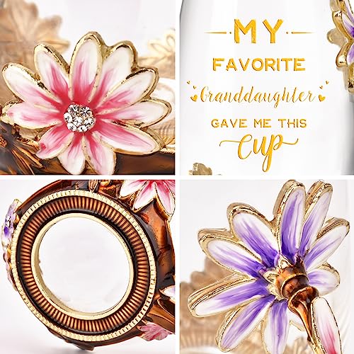 Grandma Gifts from Granddaughter Tea Cup Birthday Grandparent Gifts Mothers Day Enamel Flower Glass Mugs from Grandkids Grandchildren (Grandma)