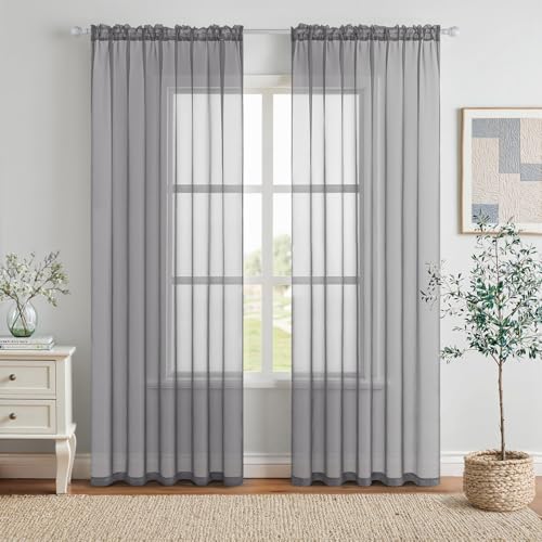 Charcoal Grey Sheer Curtains 54 X 96 Inches (Charcoal Grey / 54"W x 96"L (Pack of 2))