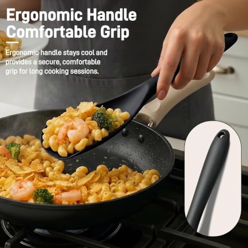 3 PACK Silicone Cooking Spatula & Spoon for Nonstick Cookware (3 Pack Black)