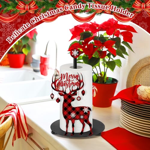 Christmas Paper Towel Holder Reindeer Buffalo Plaid Countertop (Reindeer)