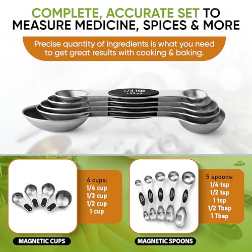 Magnetic Measuring Cups & Spoons Set of 9 with Leveler (Black)