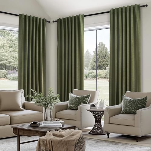 Olive Green Linen Blackout Curtains 84 Inch Long for Living Room (Olive Green / 52"W x 84"L (Pack of 2))