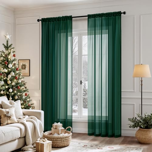 Hunter Green Sheer Curtains 54 X 90 Inches (Hunter Green / 54"W x 90"L (Pack of 2))
