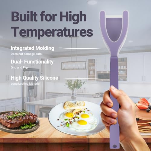 Silicone Egg Flipper Spatula Tongs (Purple)