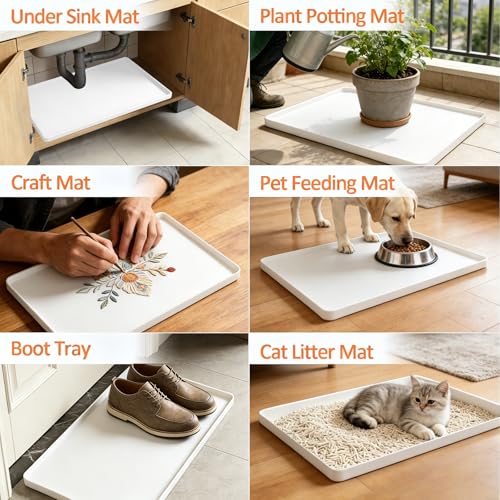 Silicone Coffee Maker Mat with Lip for Countertops (White / 15.7'' x 11.8'')