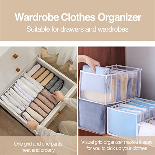 Wardrobe Clothes Organizer 7 Grids Portable Closet Organizer Mesh Separation Storage Box Foldable Closet Drawer Organizer for Underwear Socks Scarves Leggings (Grey / 4 Leggings Grid)