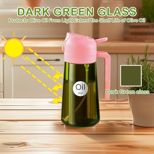 2Pcs 16oz 470ml Dark Green Oil Sprayer for Cooking with Stickers (16_2Pcs Black&Pink)