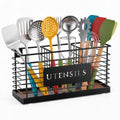 Utensil Holder for Kitchen Counter Large Black Metal Cooking Utensil Organizer 3 Compartments for Countertop Kitchen Tool Spatula Holder Wood Base (Brown-3 Slots)
