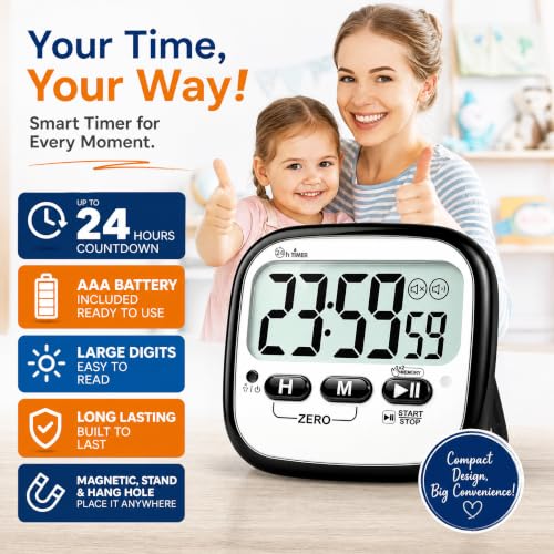 2 Pack Magnetic Kitchen Timers for Cooking (Digital Timer 2 Pack - Black)