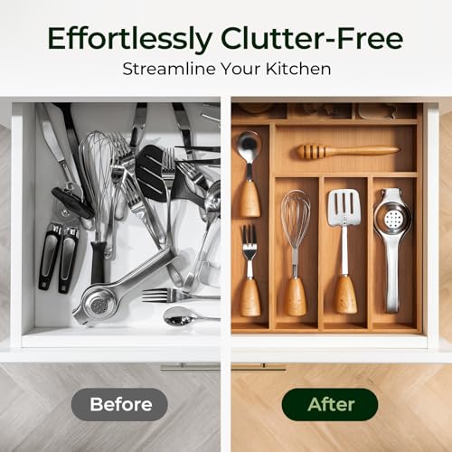 Carbonized Bamboo Kitchen Drawer Organizer (8 Slots)