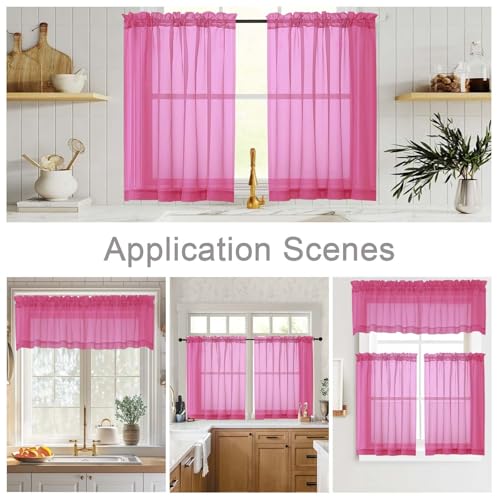 Kitchen Curtains 24 Inch Length Tier 2 Pieces (Hot Pink / 42"W x 24"L (Pack of 2))