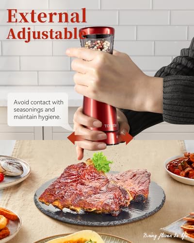Electric Salt and Pepper Grinder Set with Storage Base (Bright Red)