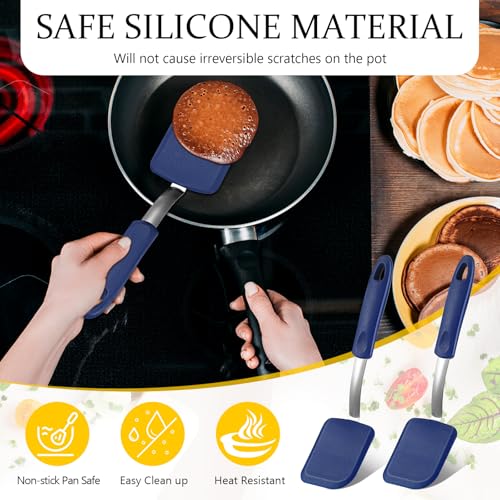 2 Pcs Mini Silicone Cookie Brownie Spatula (Solid Flat / Blue)