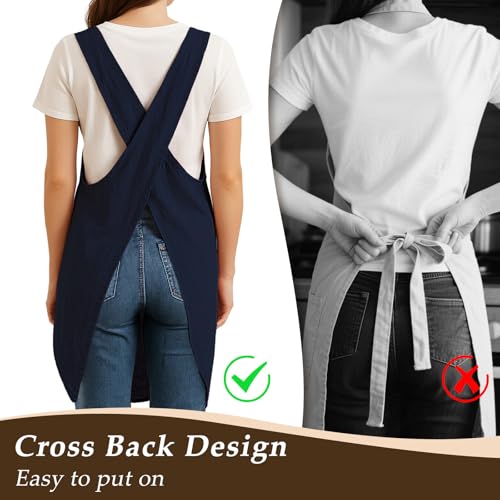 Apron for Women with Pocket Cotton Linen (Navyblue)